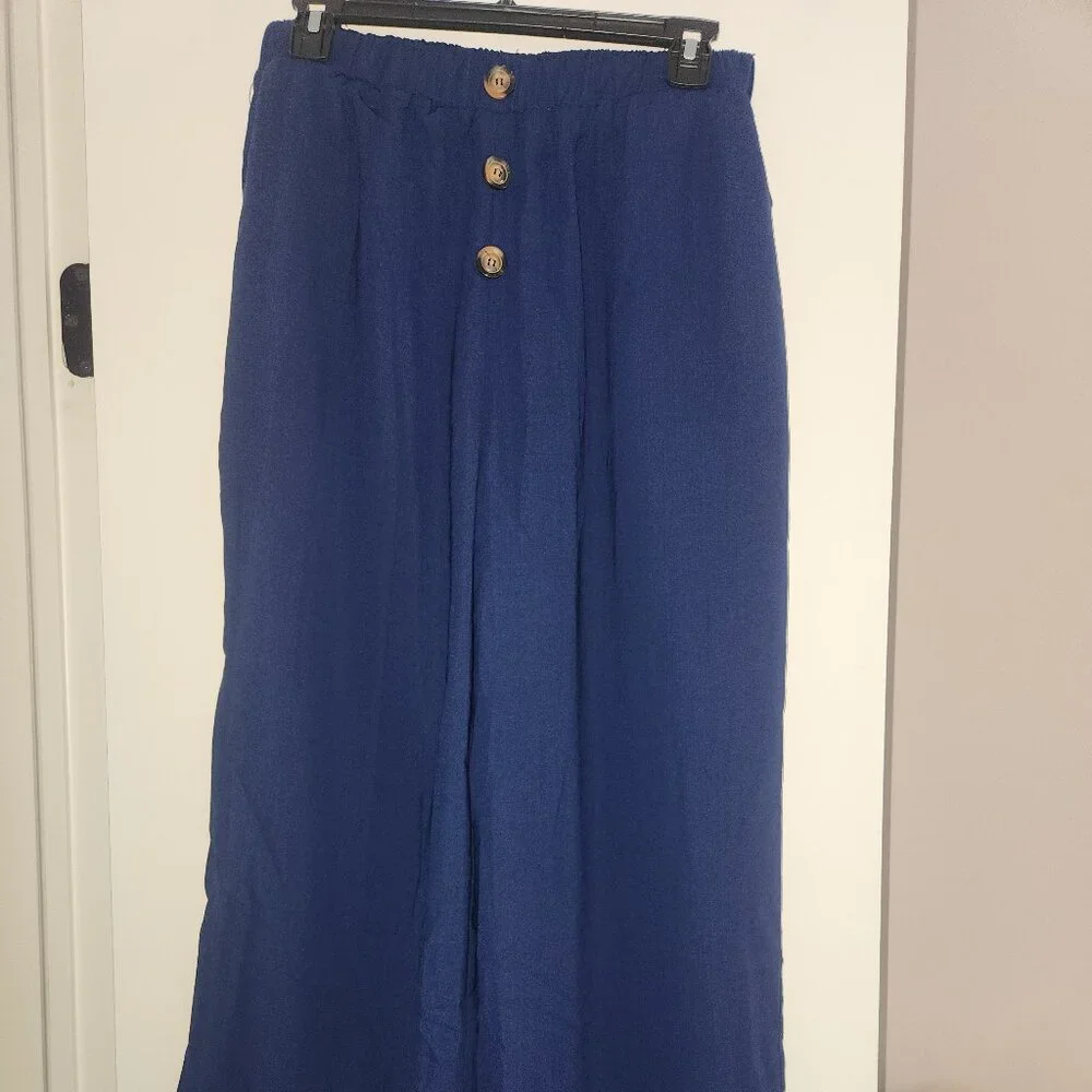 NWT - Cupshe Womens Navy Blue Wide Leg Pants Beach Casual Pull On Lightweight- M - Picture 2 of 7